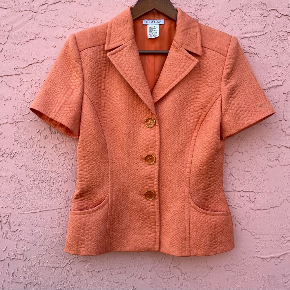 Vintage Luca Luca Orange Embossed Jacket Cotton Animal Print Snake Italian Italy
